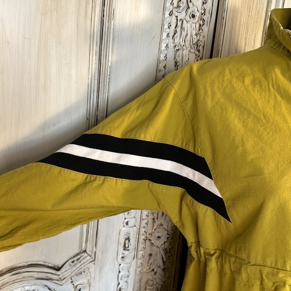 Asago 100% Cotton Chartreuse Striped Arms Cinched Waist Popover Windbreaker S/M - Picture 6 of 12